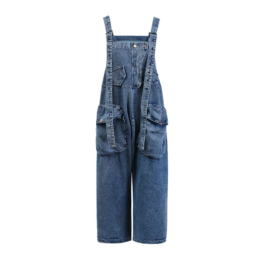 Pre Order:  Large Pockets Denim Jumpsuit Pants