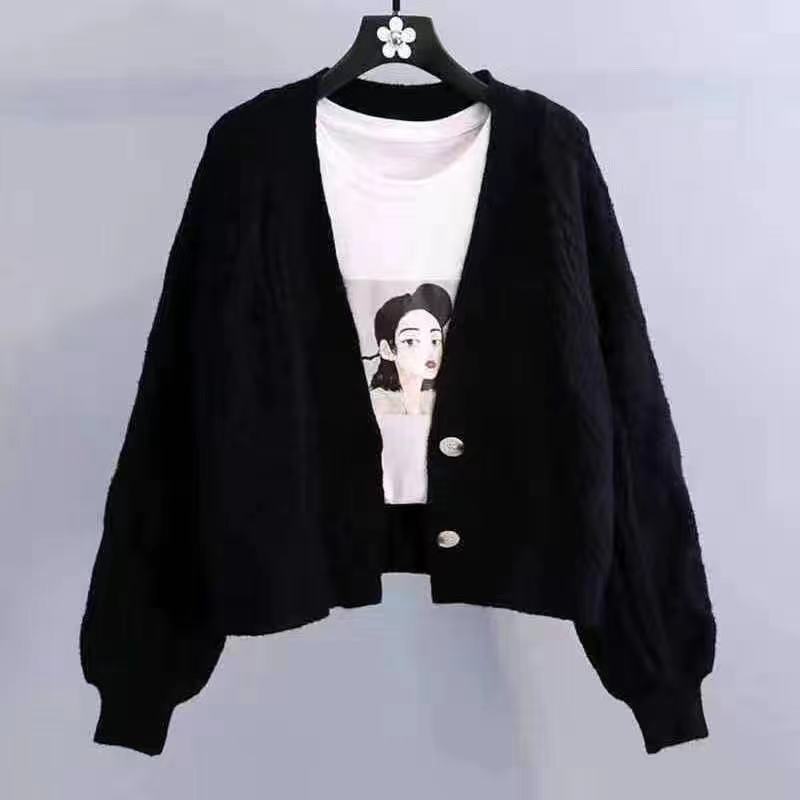 Pre Order:  Lantern Sleeve Short Loose Knitted Cardigan