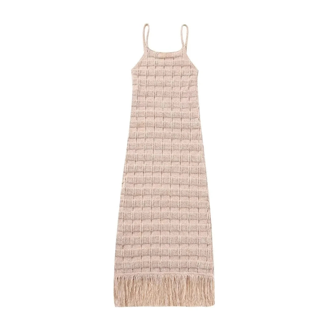 Pre Order:  Knitted Tassel Thin Strap Dress