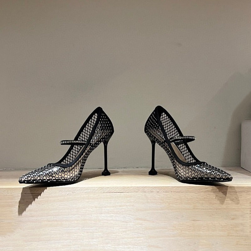 Pre Order:  Pointed Water Diamond Mesh Stiletto Pumps