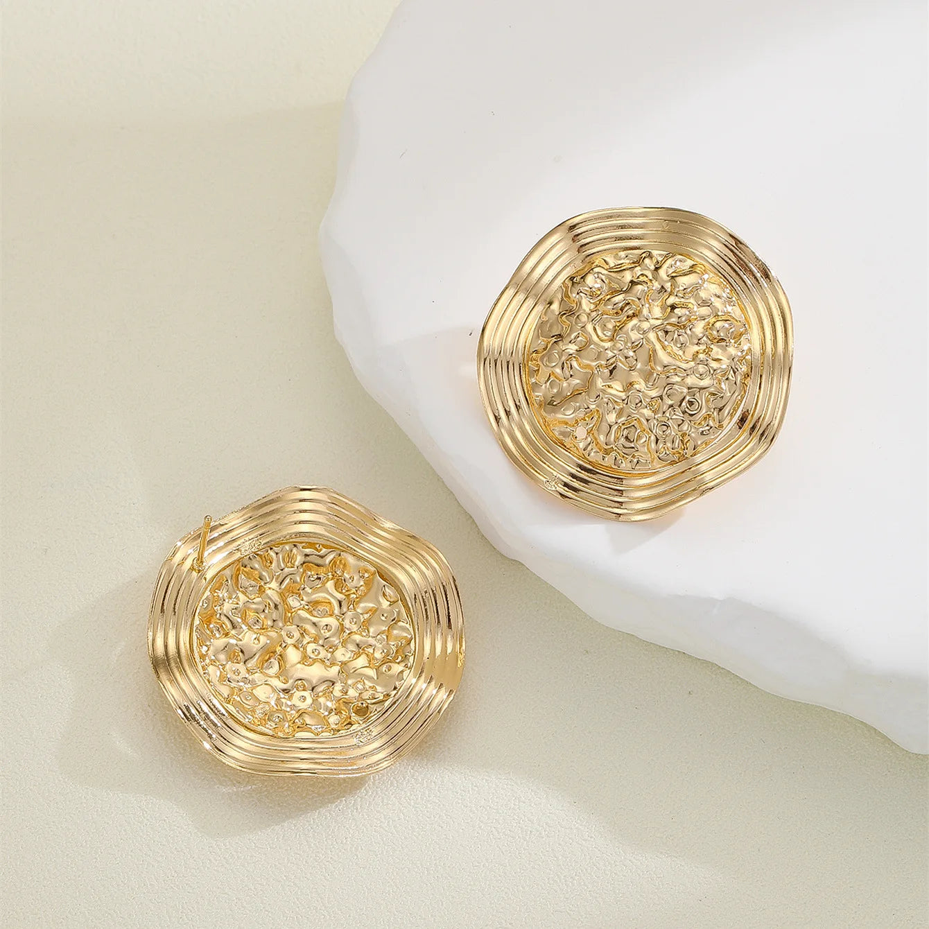 Pre Order:  Textured Discs Gold Plated Earrings