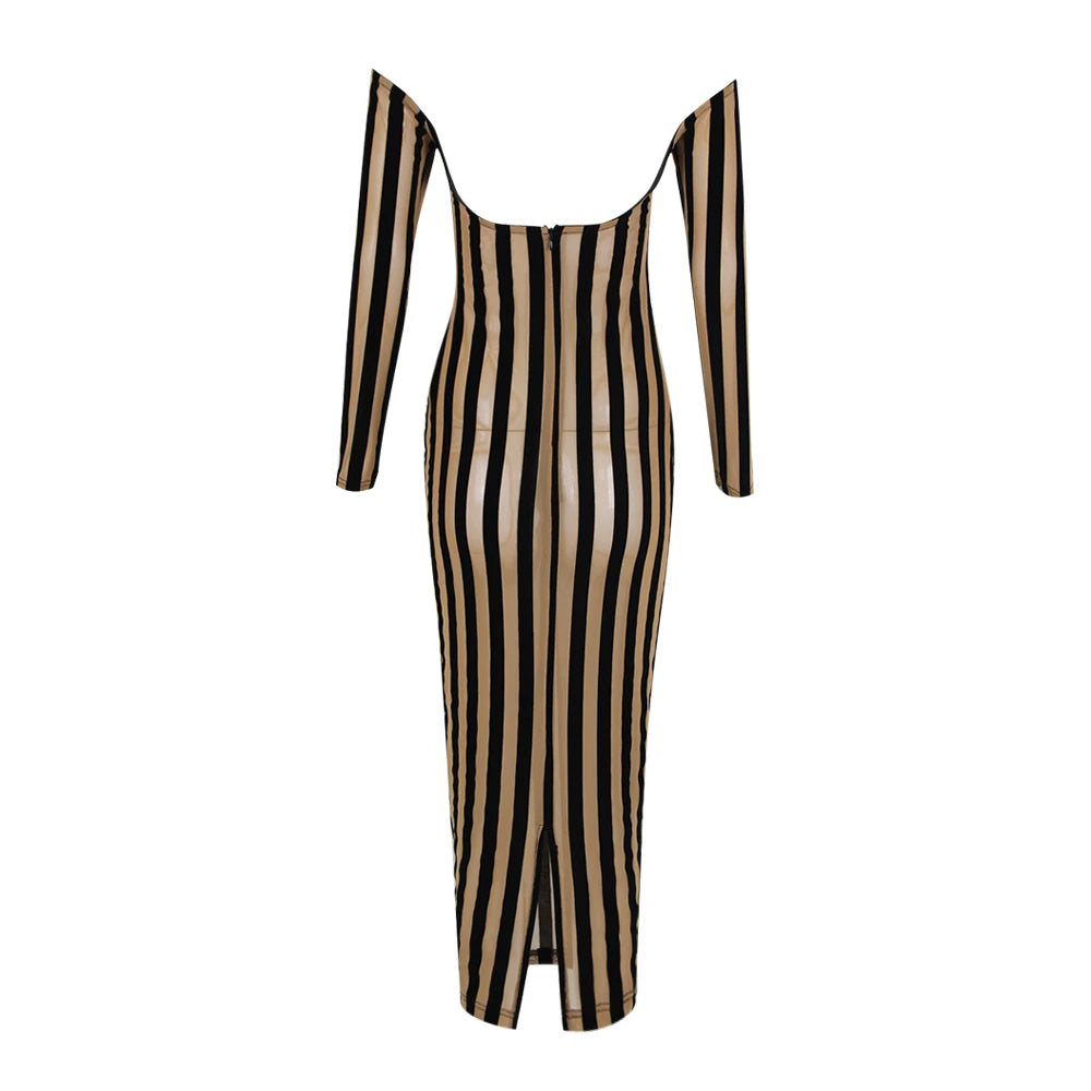 Pre Order:  Striped Off Shoulder Long Dress