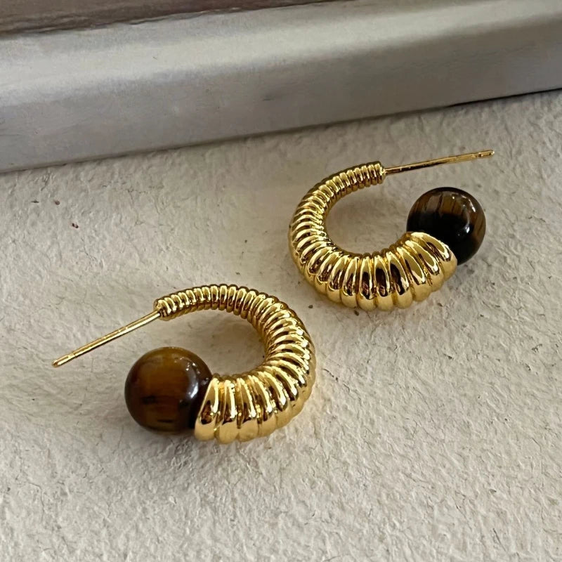 Pre Order:  Brown Stone Textured Hook Earrings