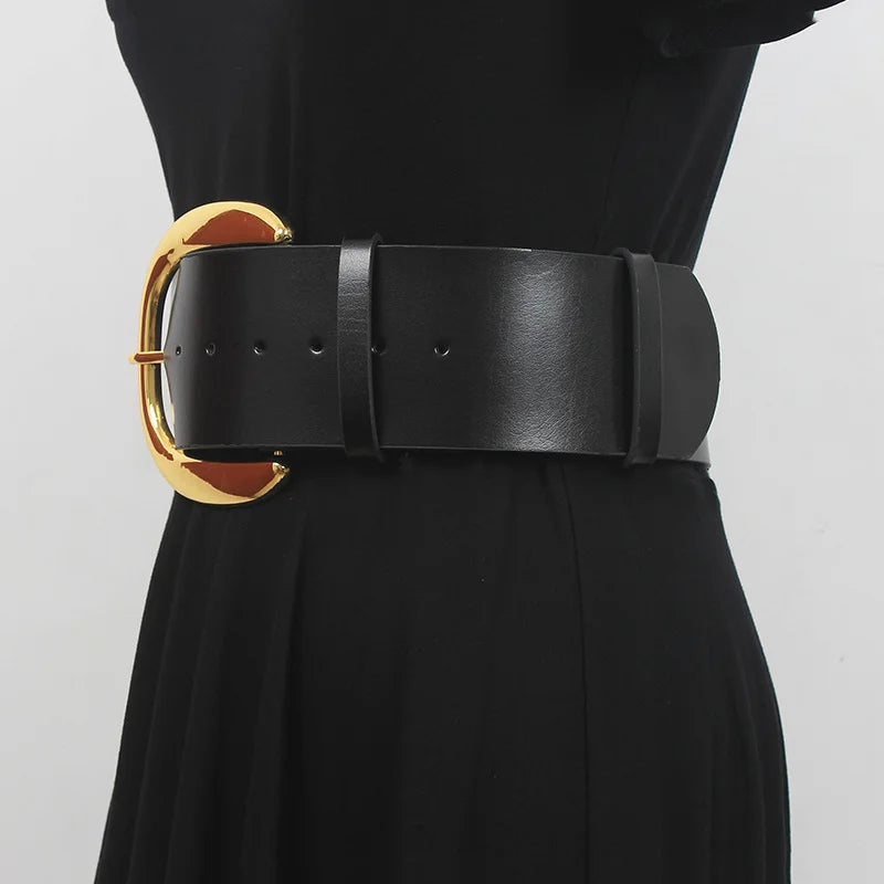 Pre Order:  Curved Buckle Wide Leather Belt