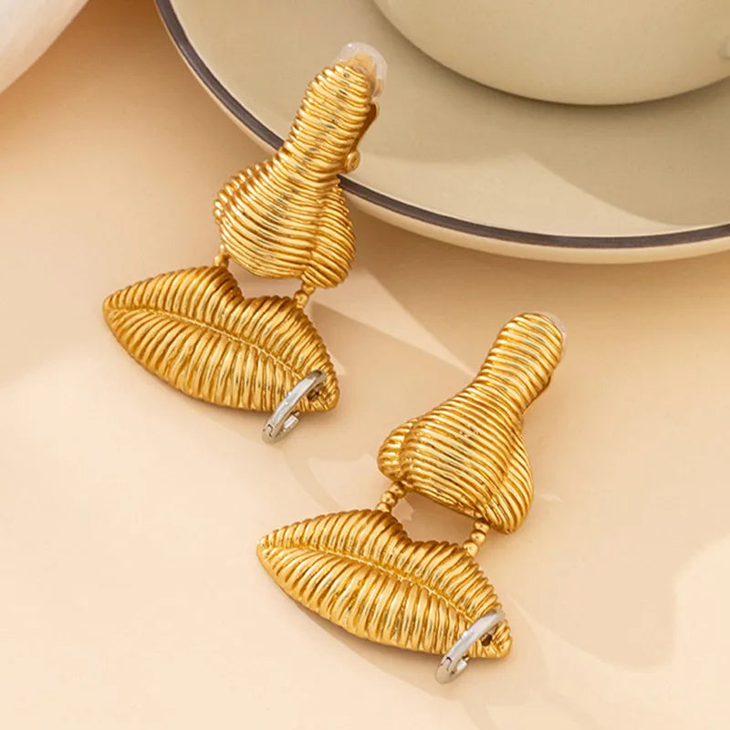 Pre Order:  Nose Lips Large Brass Earrings