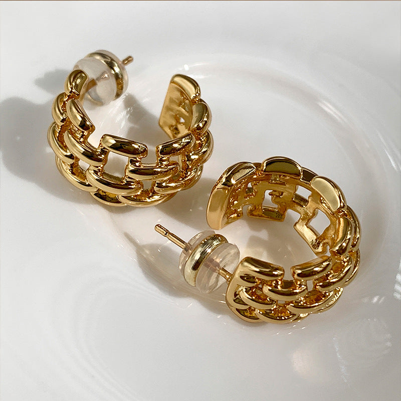 Pre Order:  Chain C-Hoop Gold Plated Earrings