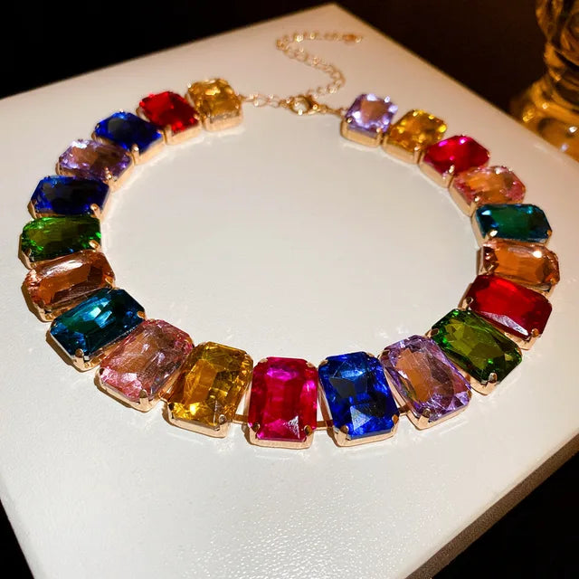 Pre Order:  Multicolor Glass Crystal Chain Necklace