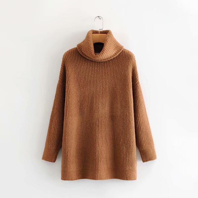 Pre Order: Turtle Neck Solid Knitted Long Sleeves Dress Sweater