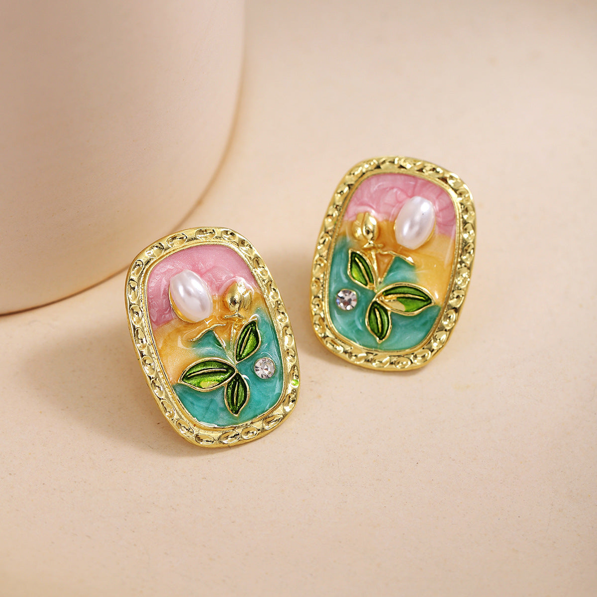 Pre Order:  Flower Oval Oil Drop Earrings