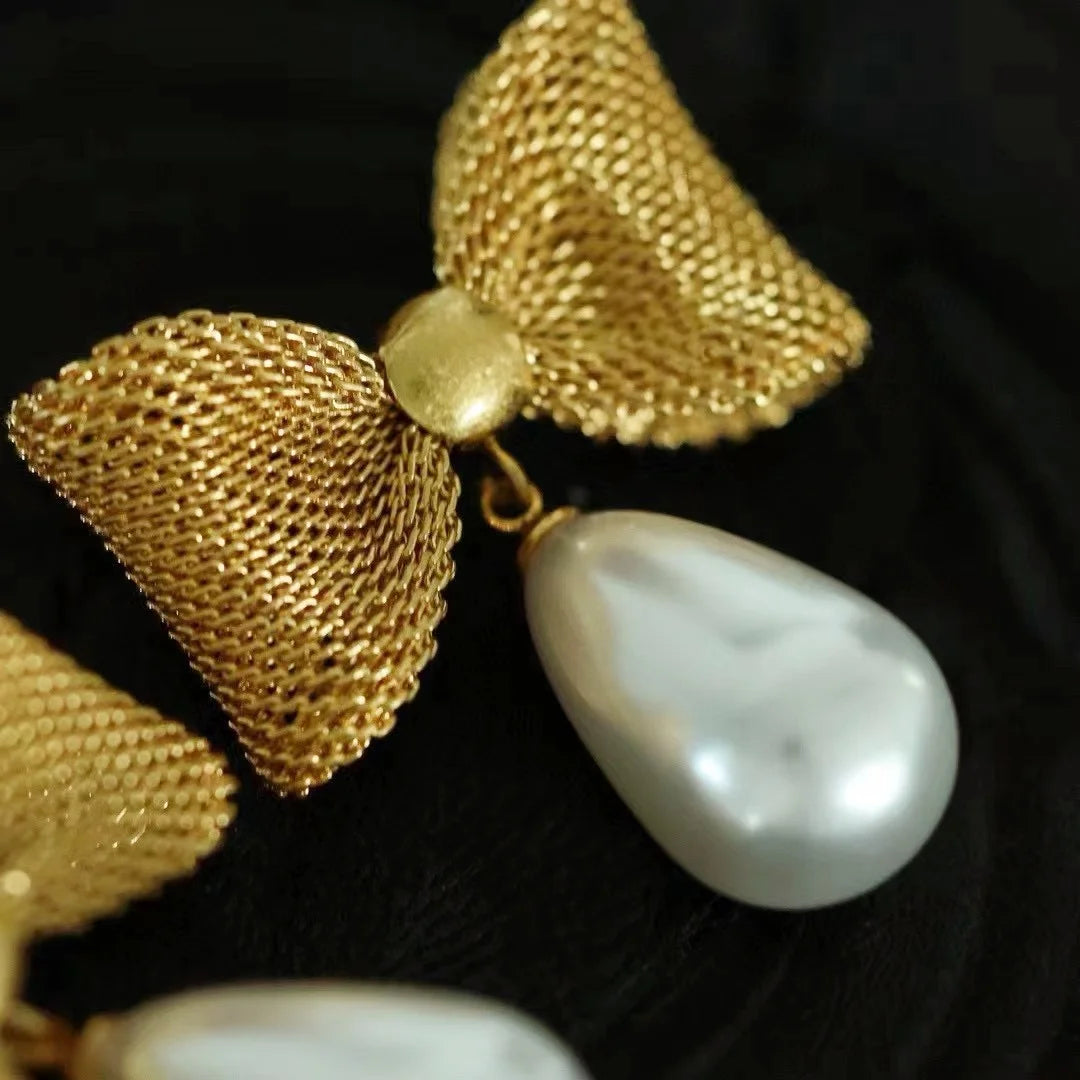 Pre Order:  Vintage Water Drop Pearl Bow Earrings