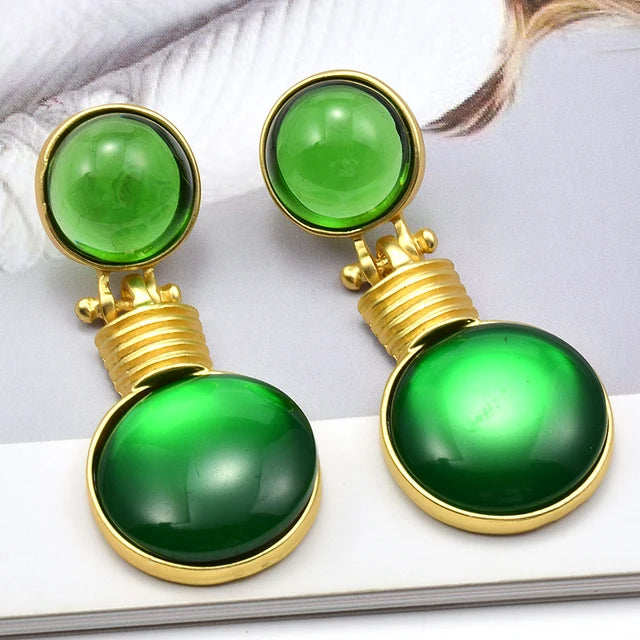 Pre Order:  Round Colored Gems Drop Earrings