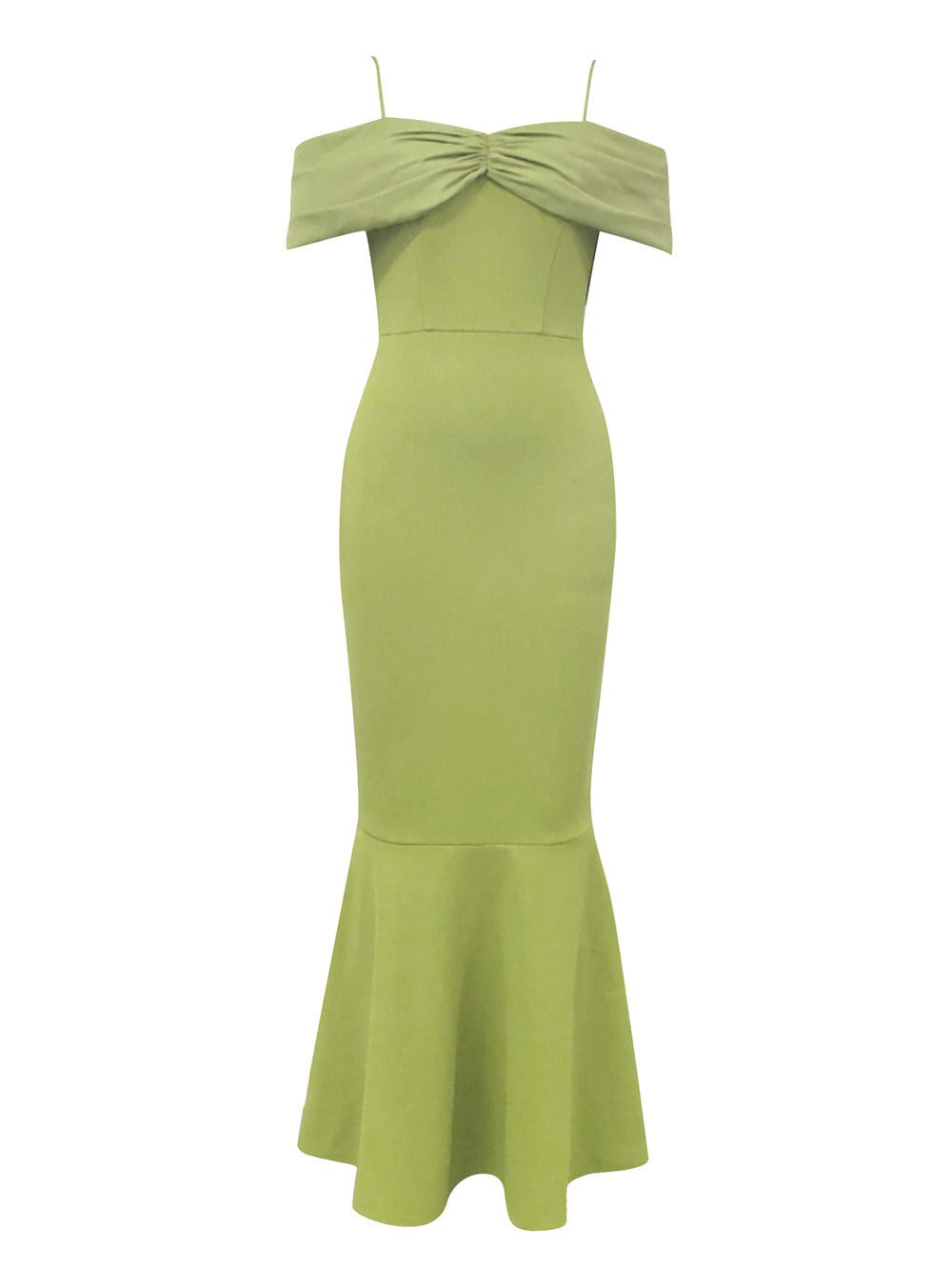 Pre Order:  Green Off-Shoulder Slim Fit Cake Dress