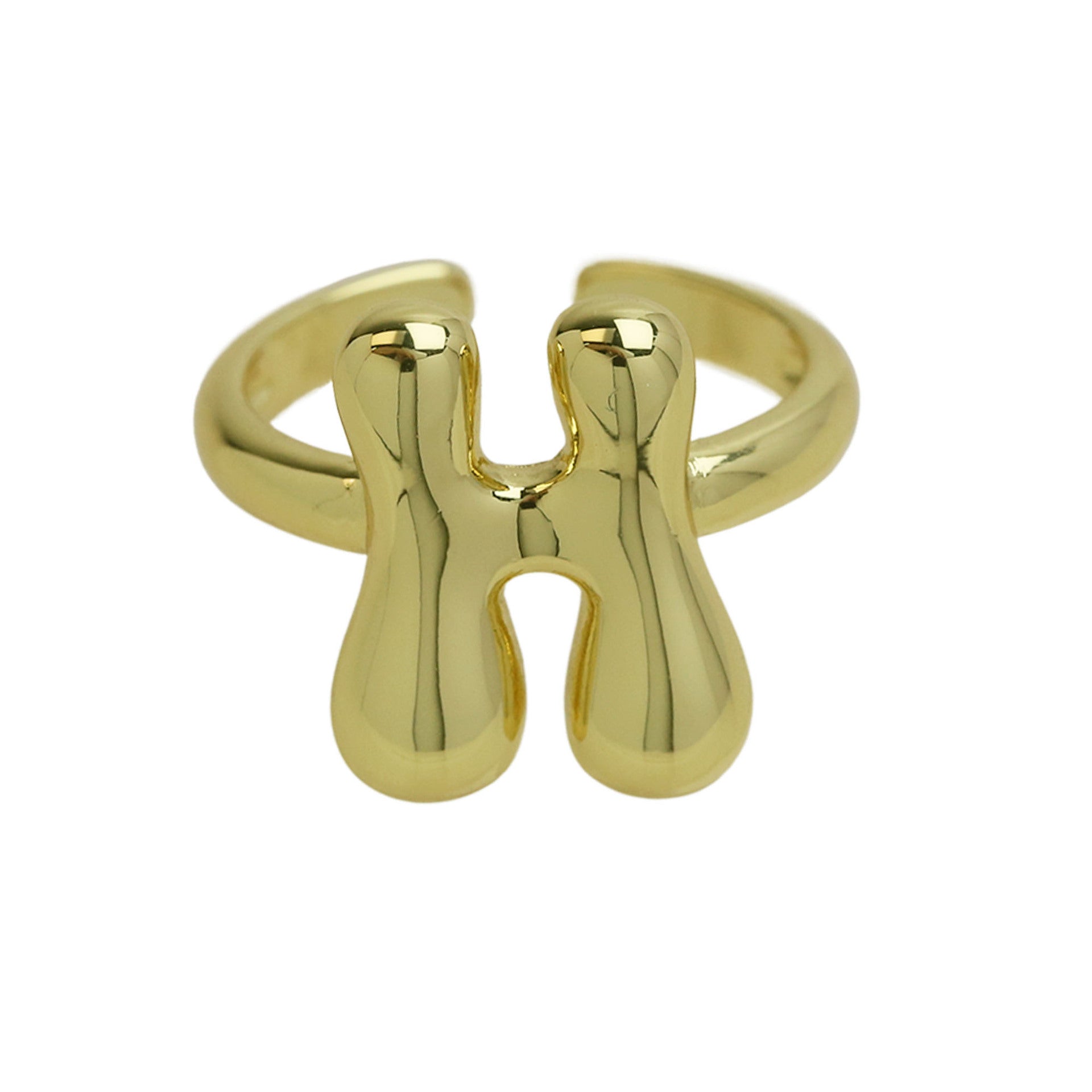 Pre Order: Golden Smooth Bubble Balloon Chubby Alphabet Ring