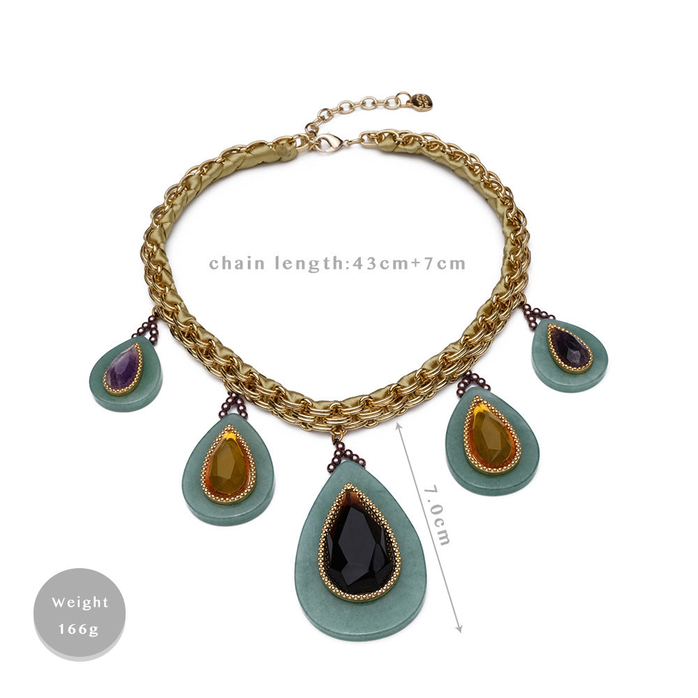 Pre Order:  Retro Thick Chain Stone Droplet Necklace