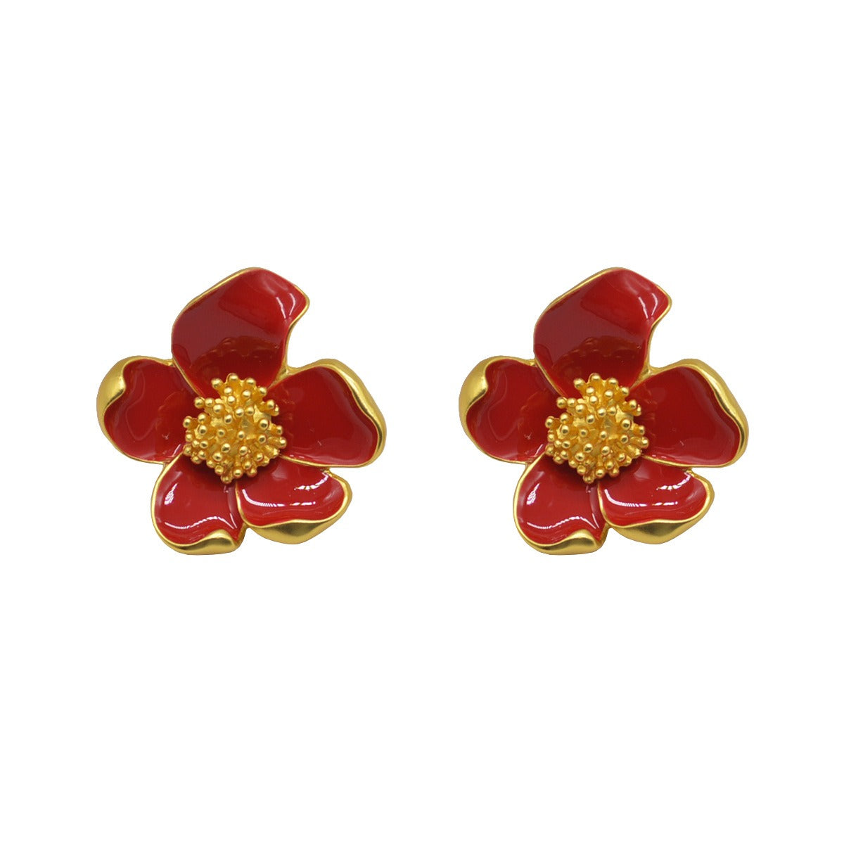 Pre Order:  Vintage Red Drip Oil Flower Earrings