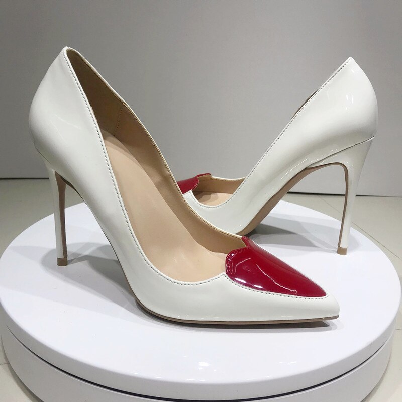 Pre Order:  White Patent Heart Pointed-Toe Shoes