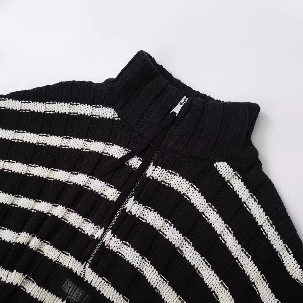 Pre Order:  Casual Striped Zip Up Short Knitted Cardigan