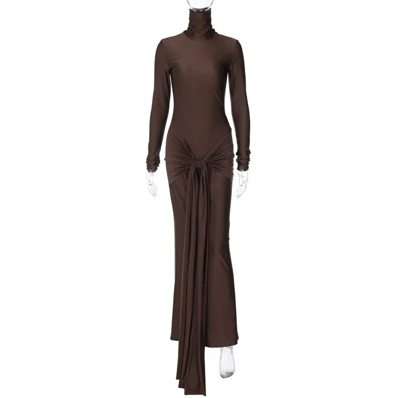 Pre Order:  Turtleneck Low Waist Bandage Maxi Dress