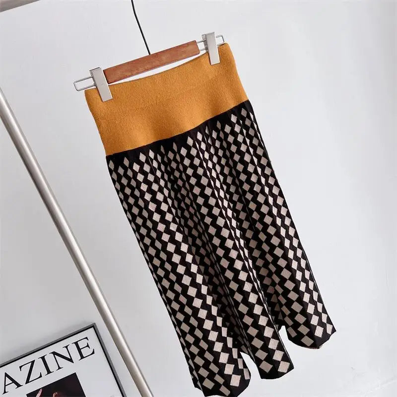 Pre Order:  Diamond Stripes Spliced Knit Skirt