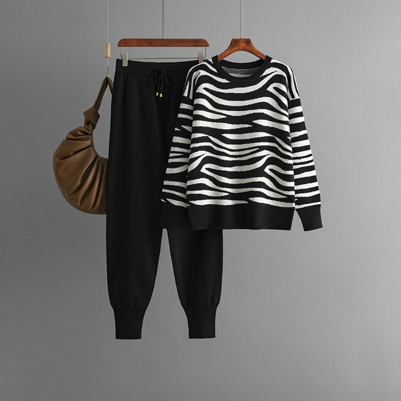 Pre Order: Animal Print Knitted Sweater + Pants Set