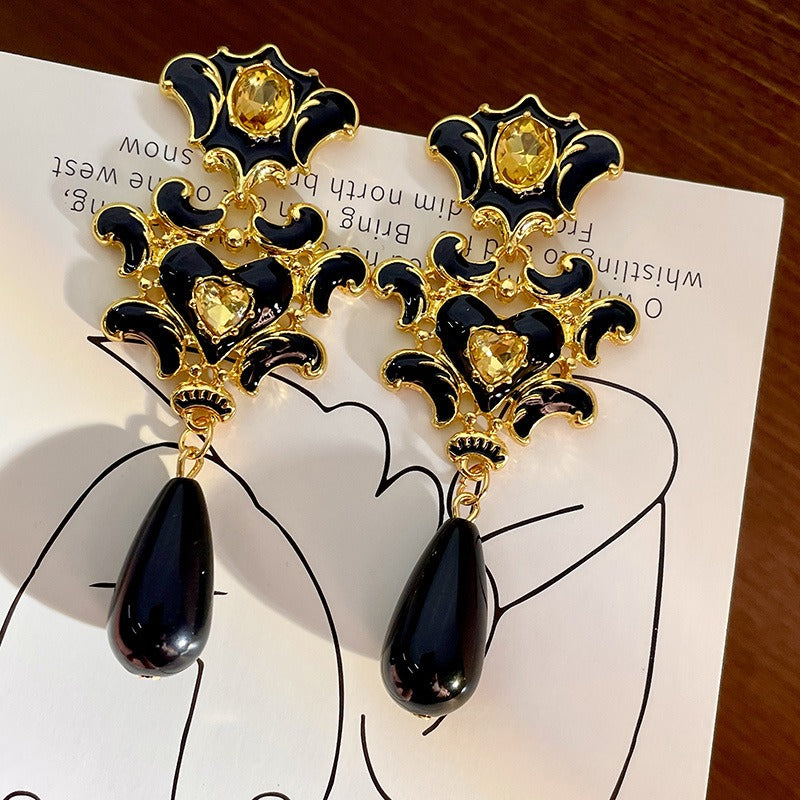 Black + Gold Palace Drop Earrings