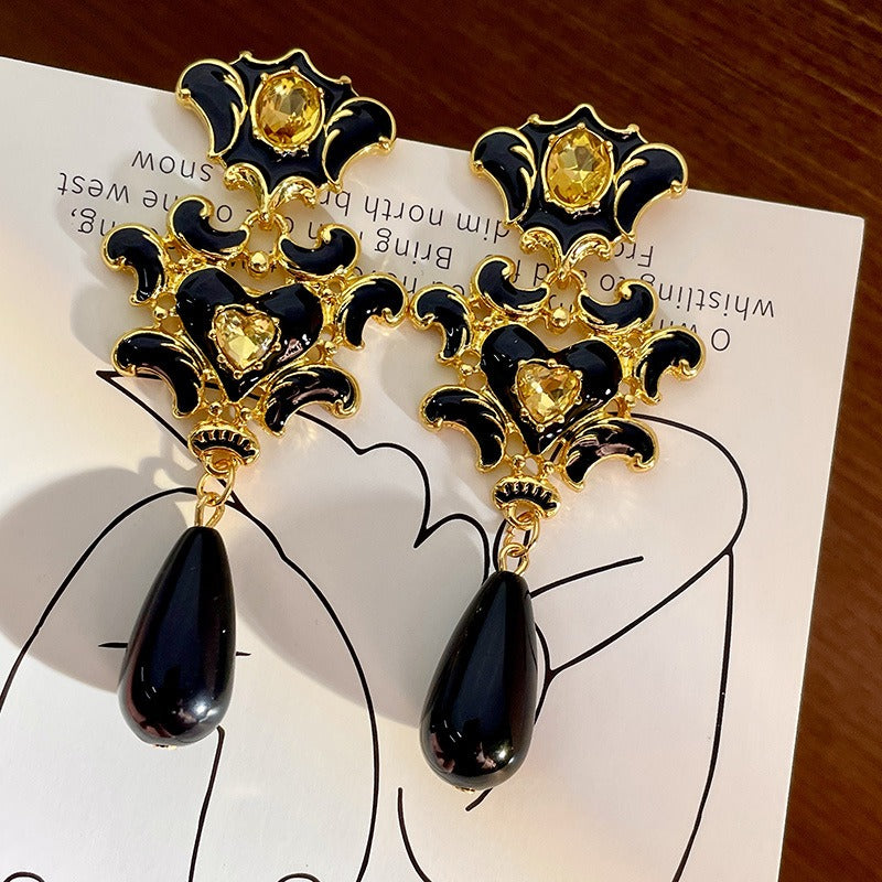 Pre Order:  Black + Gold Palace Drop Earrings