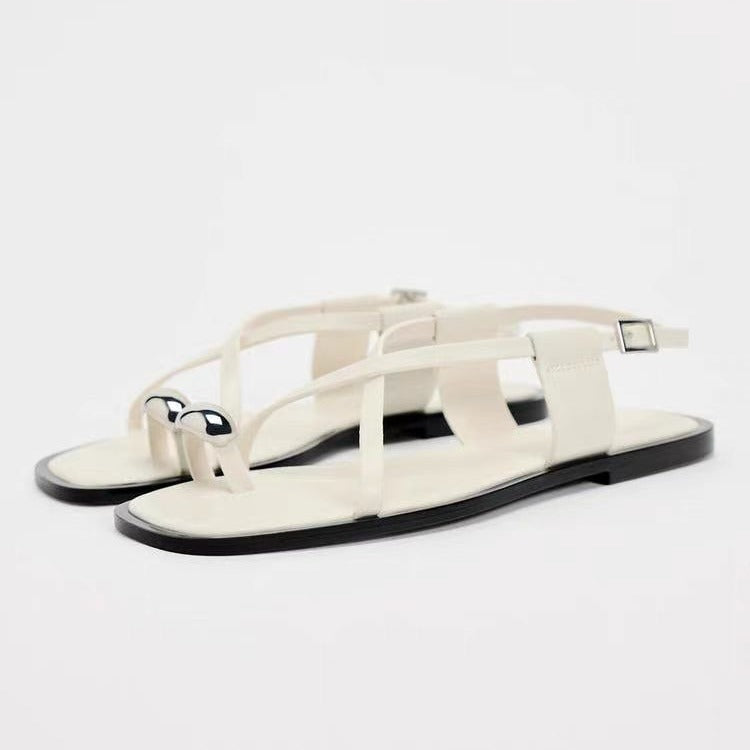 Pre Order:  Casual Cross Strap Square Toe Flat Sandals