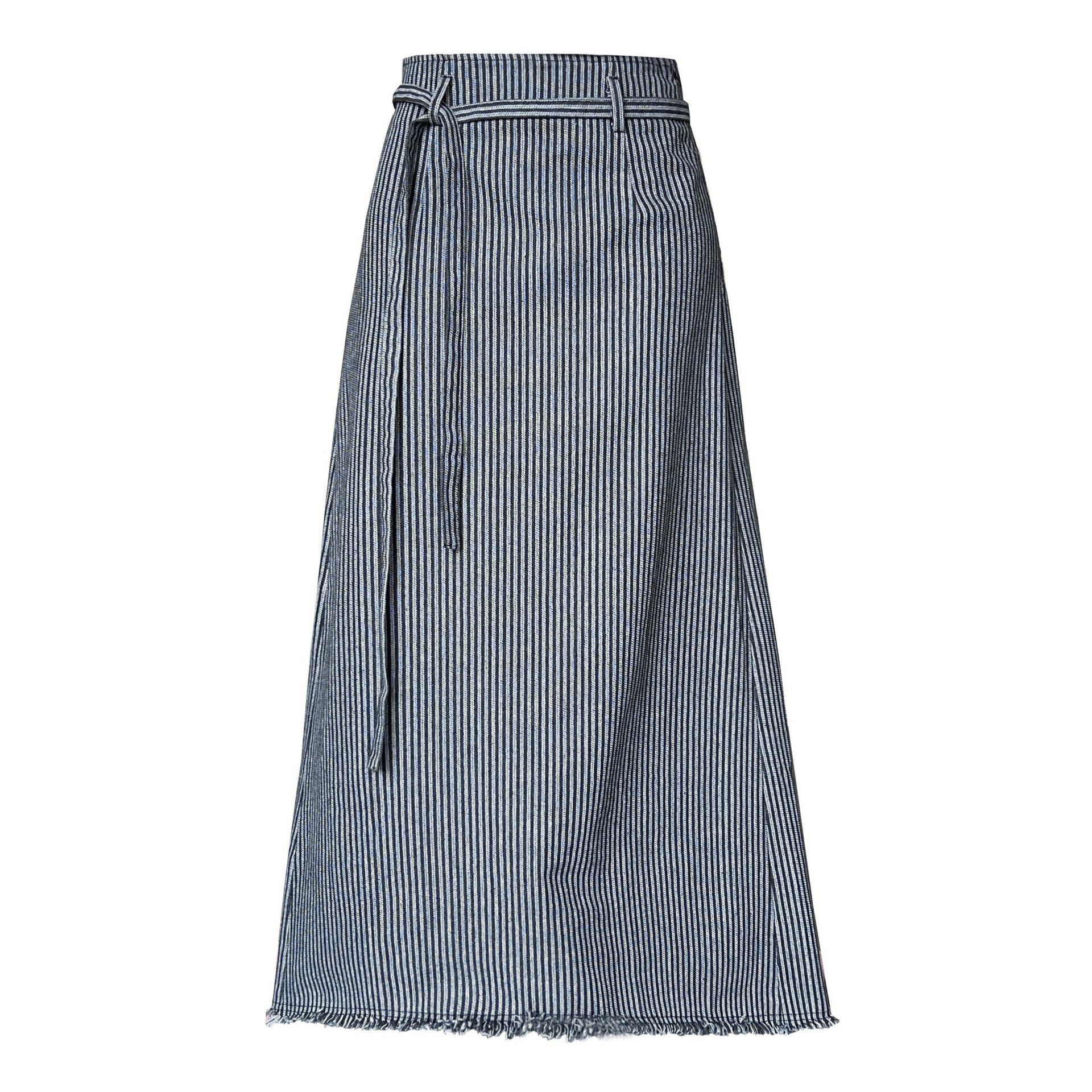 Pre Order: High Waisted Lace Up Striped Maxi Skirt