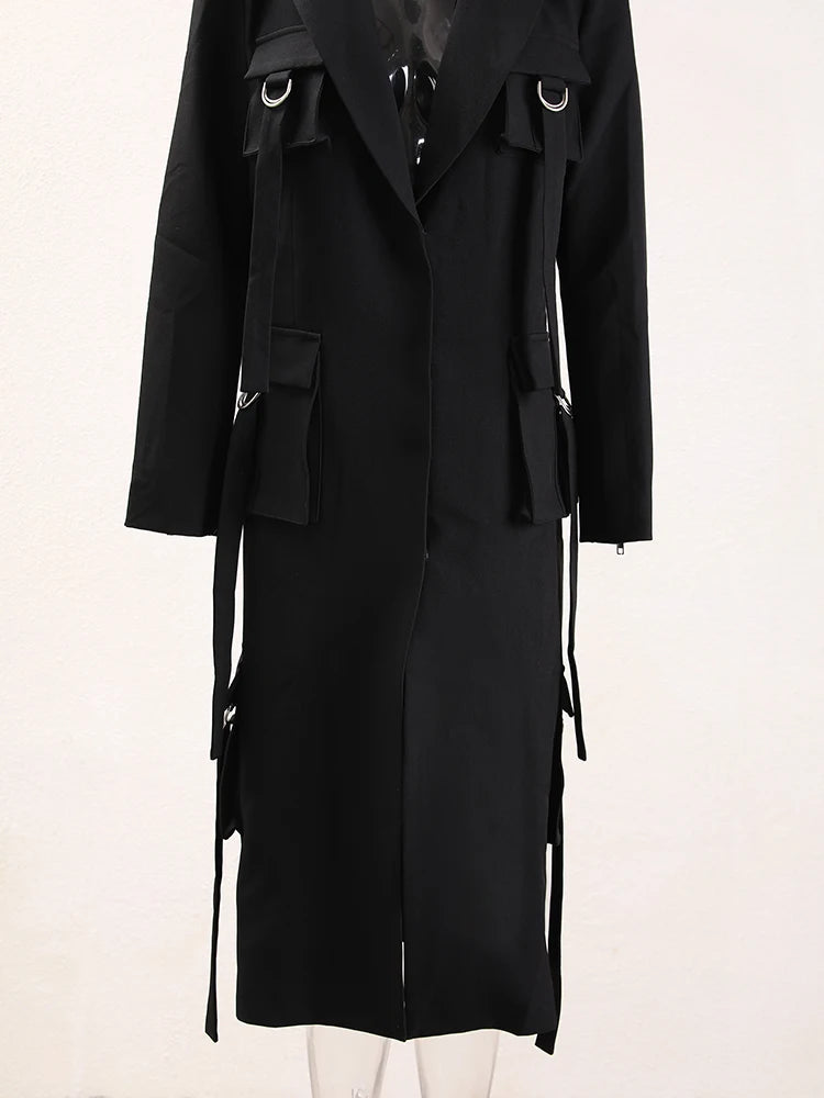 Pre Order:  Multi Pockets Lapel Covered Button Trench Coat