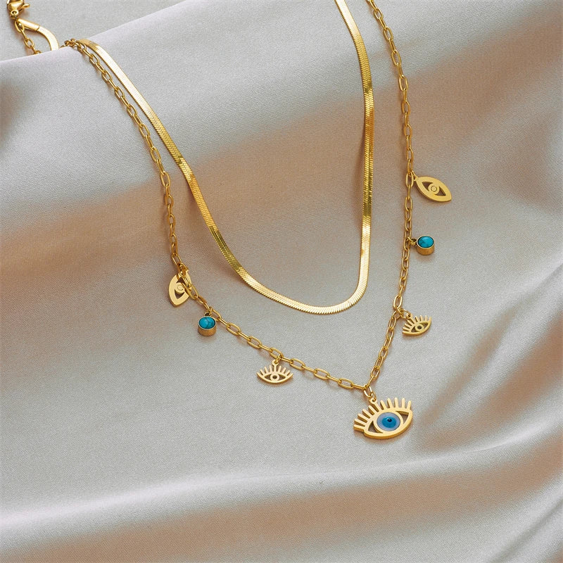 Pre Order:  Blue Eyed Charms Multilayer Necklace