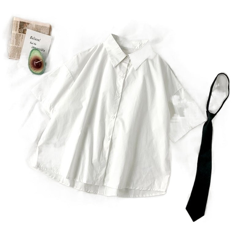 Pre Order:  Black Tie White Loose Short Sleeved Shirt