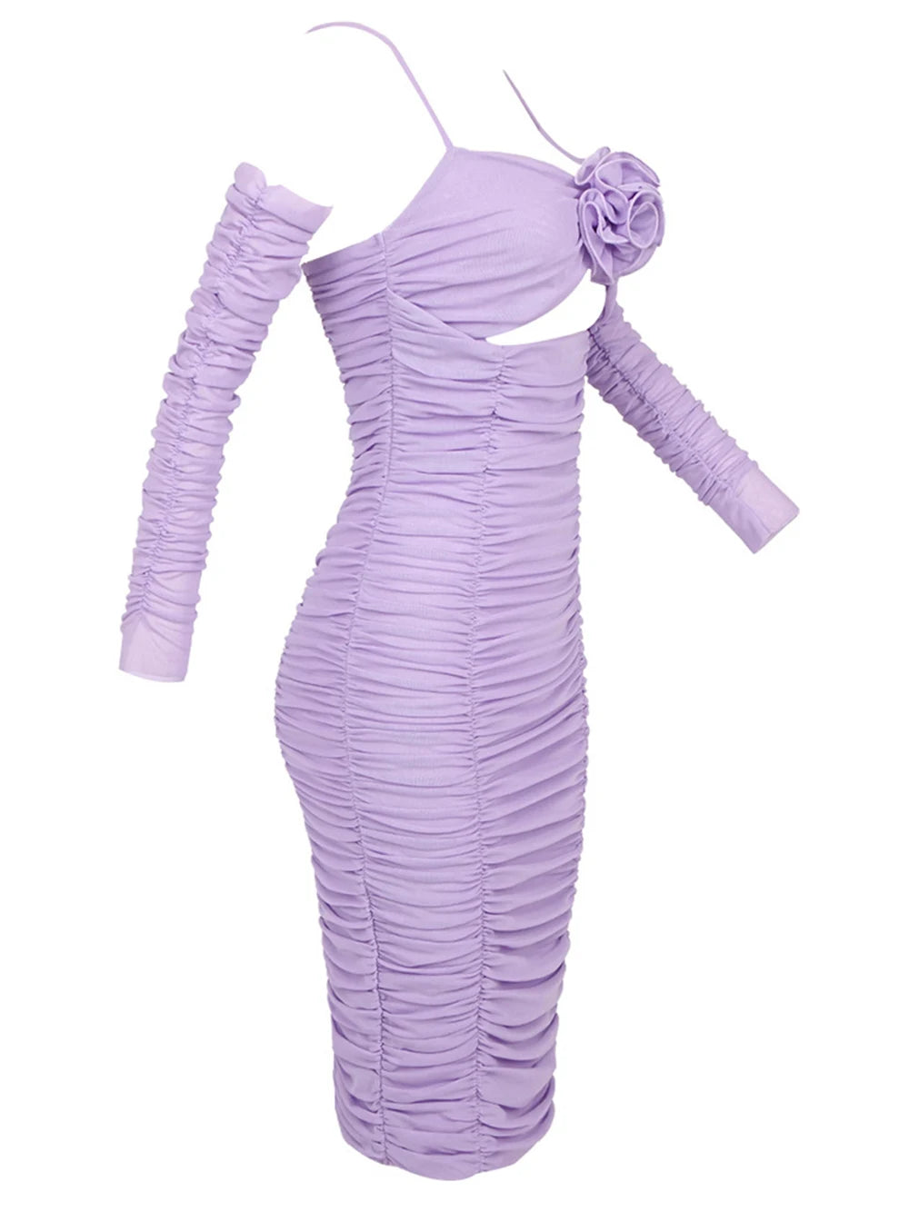 Pre Order:  Purple Long Sleeved Slim Fit Flower Mesh Dress