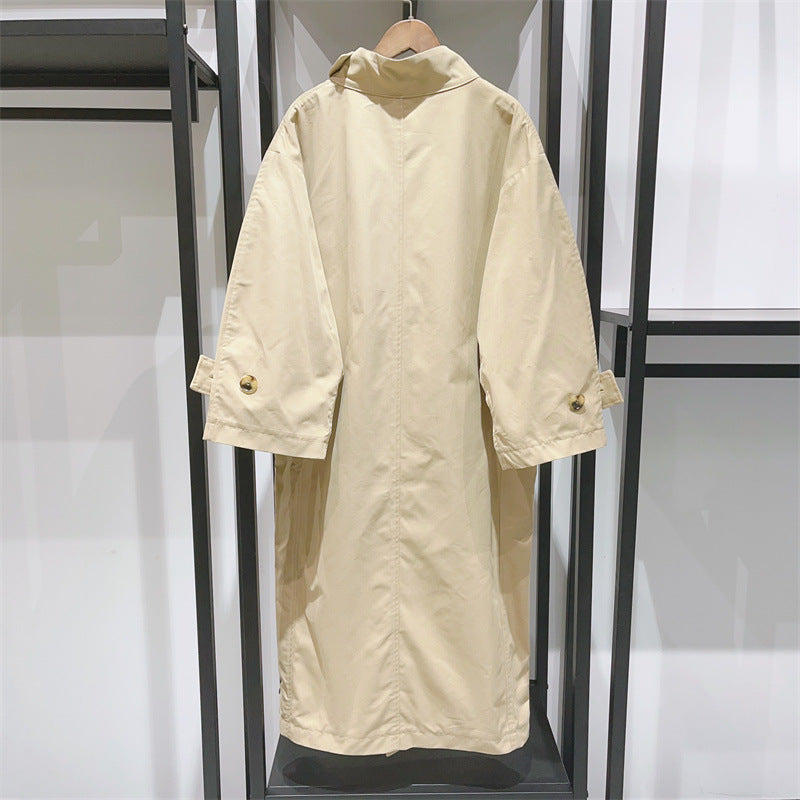 Pre Order: Stand Collar Long Sleeved Straight Tube Trench Coat