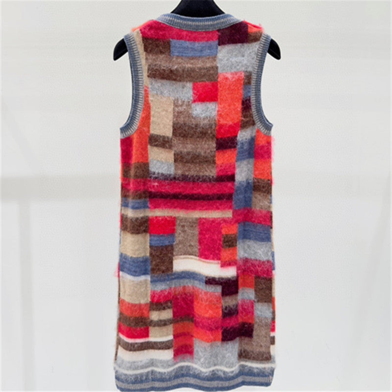 Pre Order: Plaid U-Neck Sleeveless Knit Dress