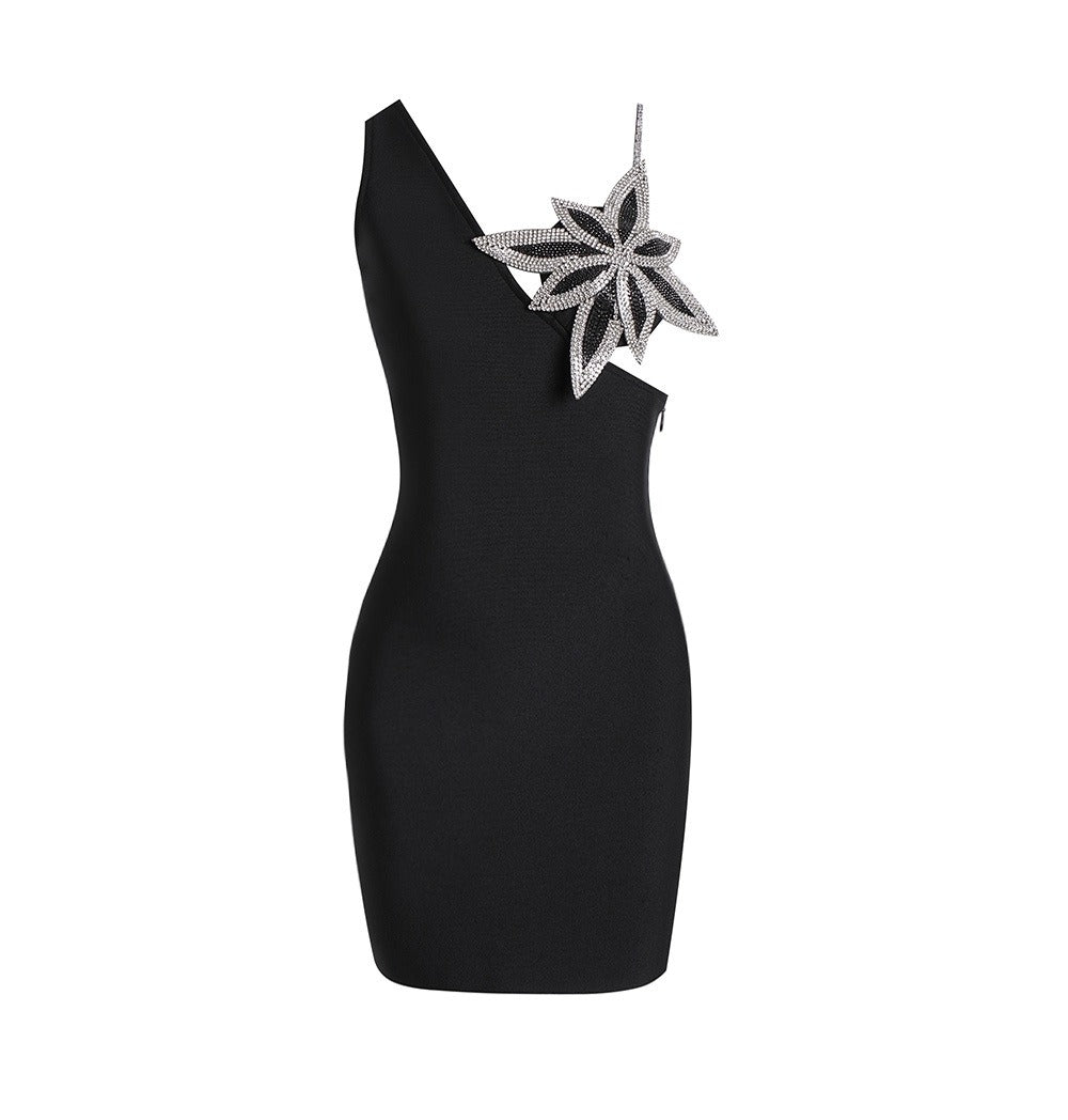 V-neck Flower Diamond Mini Bandage Dress