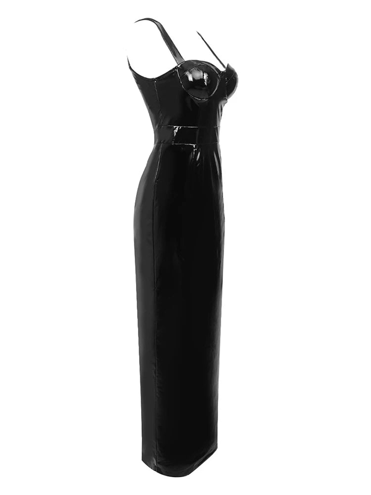 Pre Order:  Black Faux Leather Sleeveless Dress