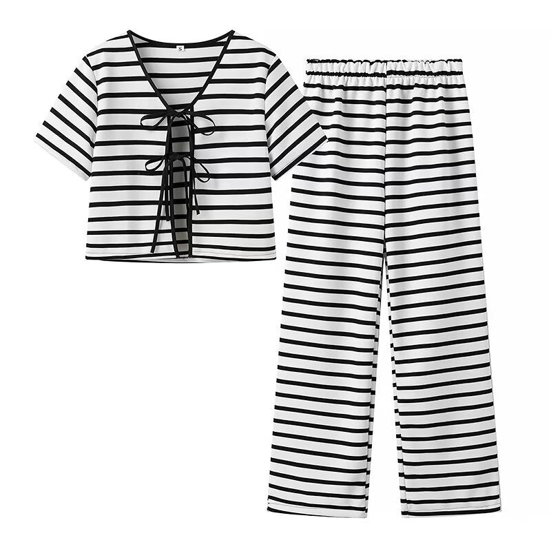 Pre Order:  Lace Up Striped Top + Pants Set