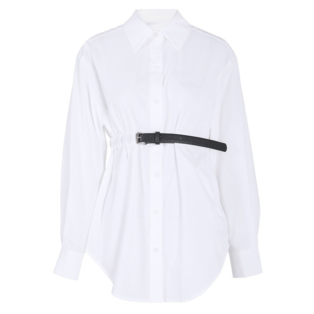 Pre Order:  Single Breasted Mid-Length Belted Cotton Shirt