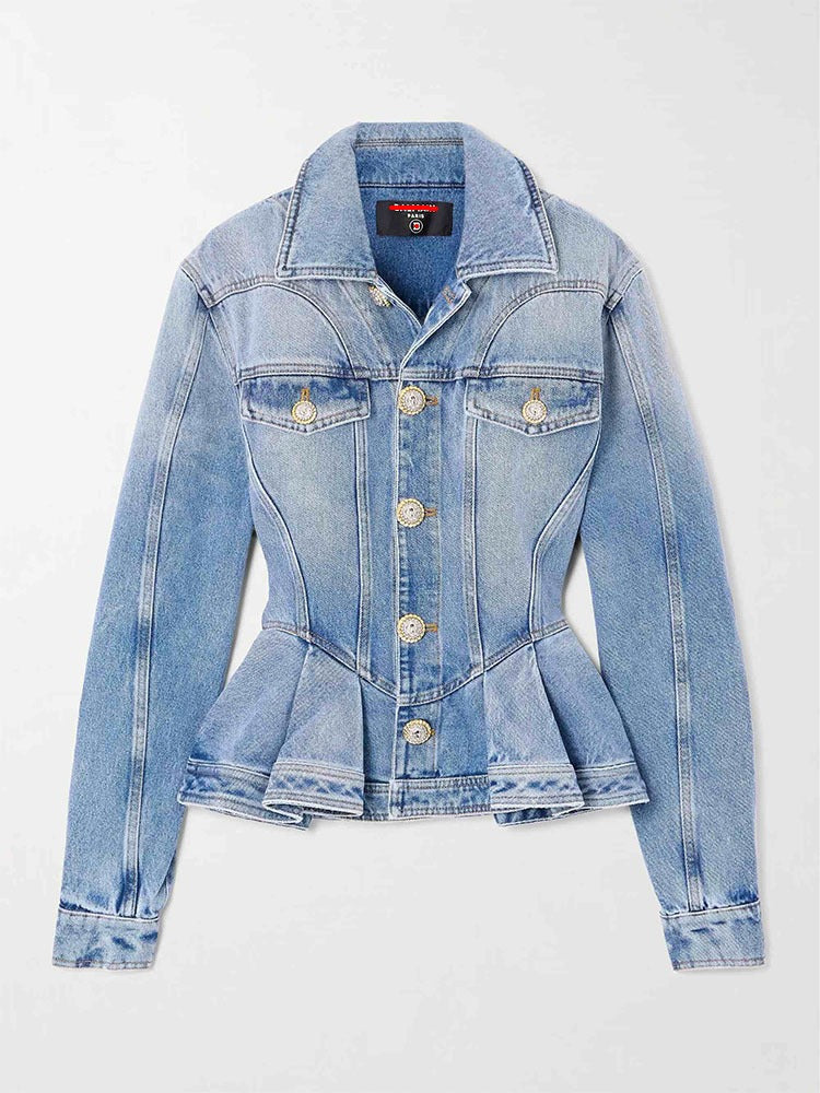 Pre Order:  Waist Cinching Peplum Denim Jacket