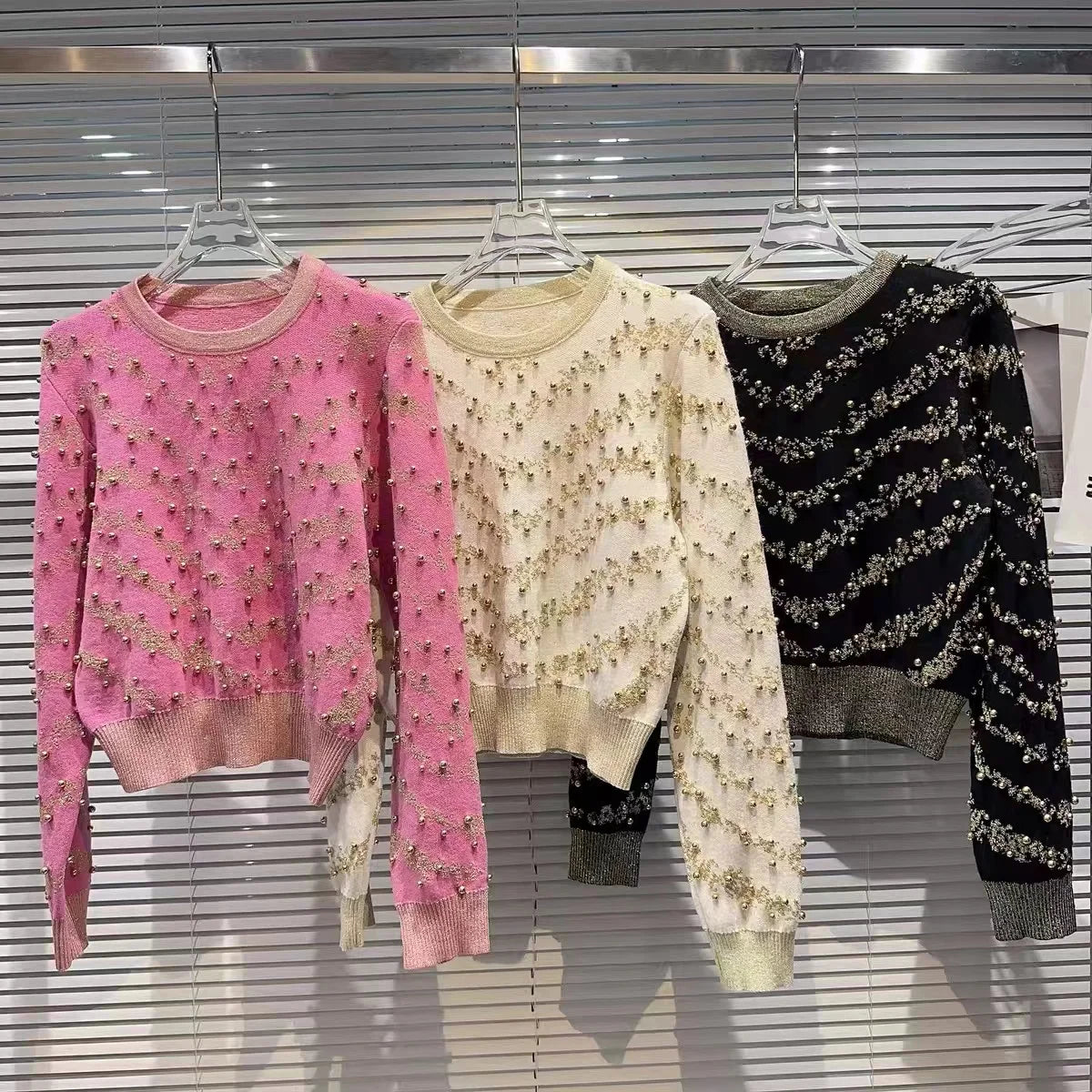 Pre Order: Floral Embellished Striped Knit Sweater