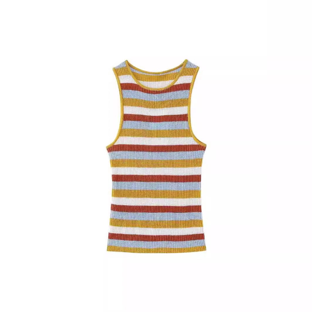 Pre Order:  Sleeveless Striped Knitted Vest + Slim Long Skirt