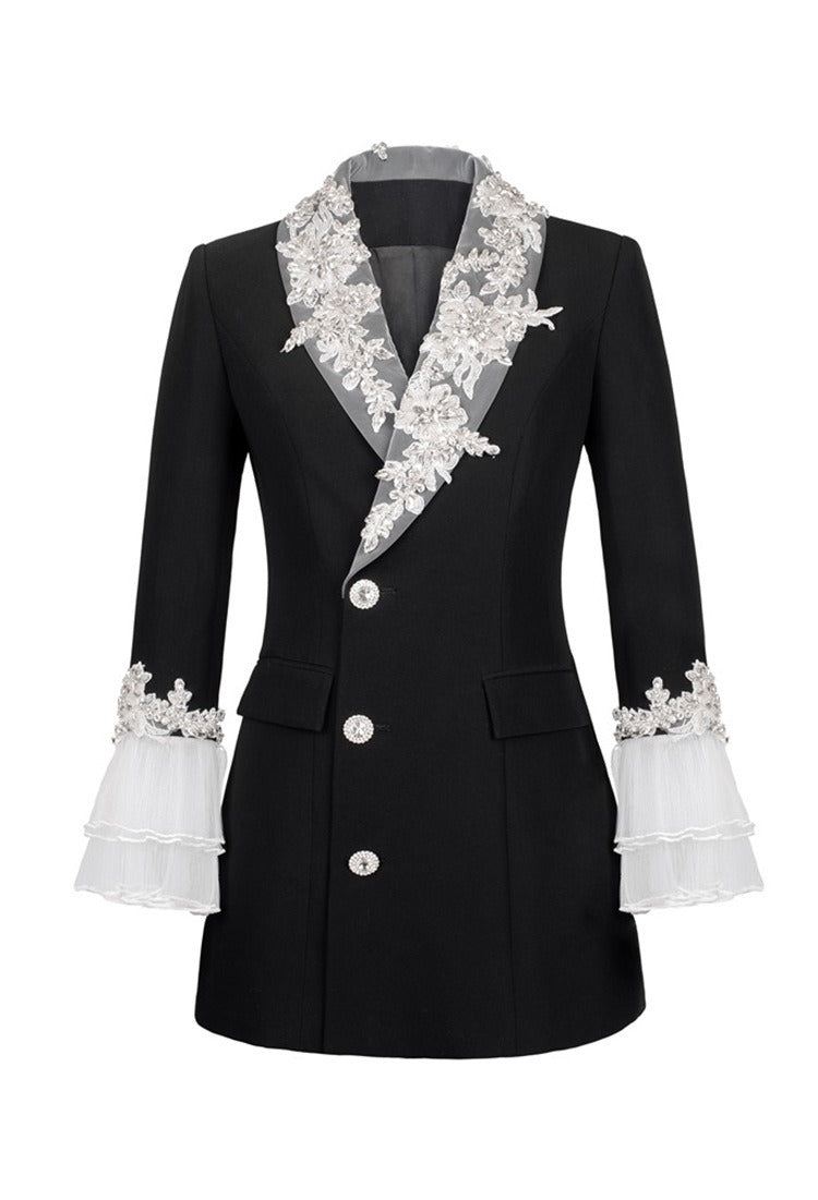 Pre Order:  Diamond Embroidered Trumpet Sleeve Coat