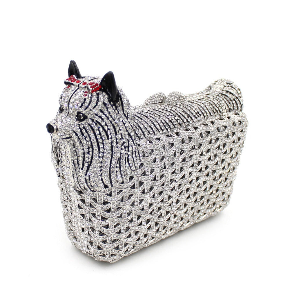 Pre Order:  Puppy Hollow Metal Diamond Inlaid Handbag