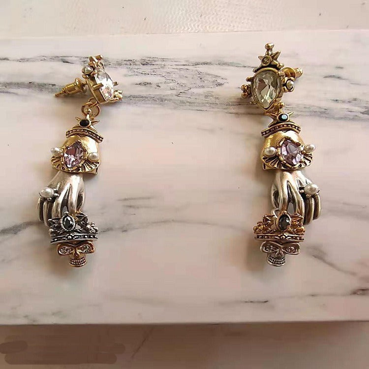 Pre Order:  Jeweled Hand Brass Dangling Earrings