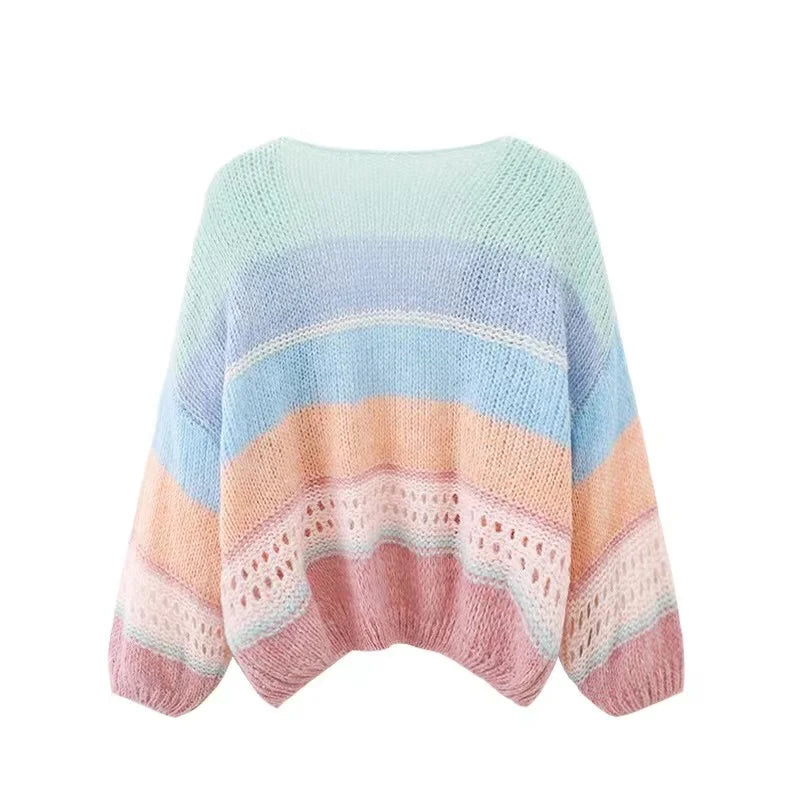 Pre Order:  Casual Rainbow Loose Knitted Cardigan