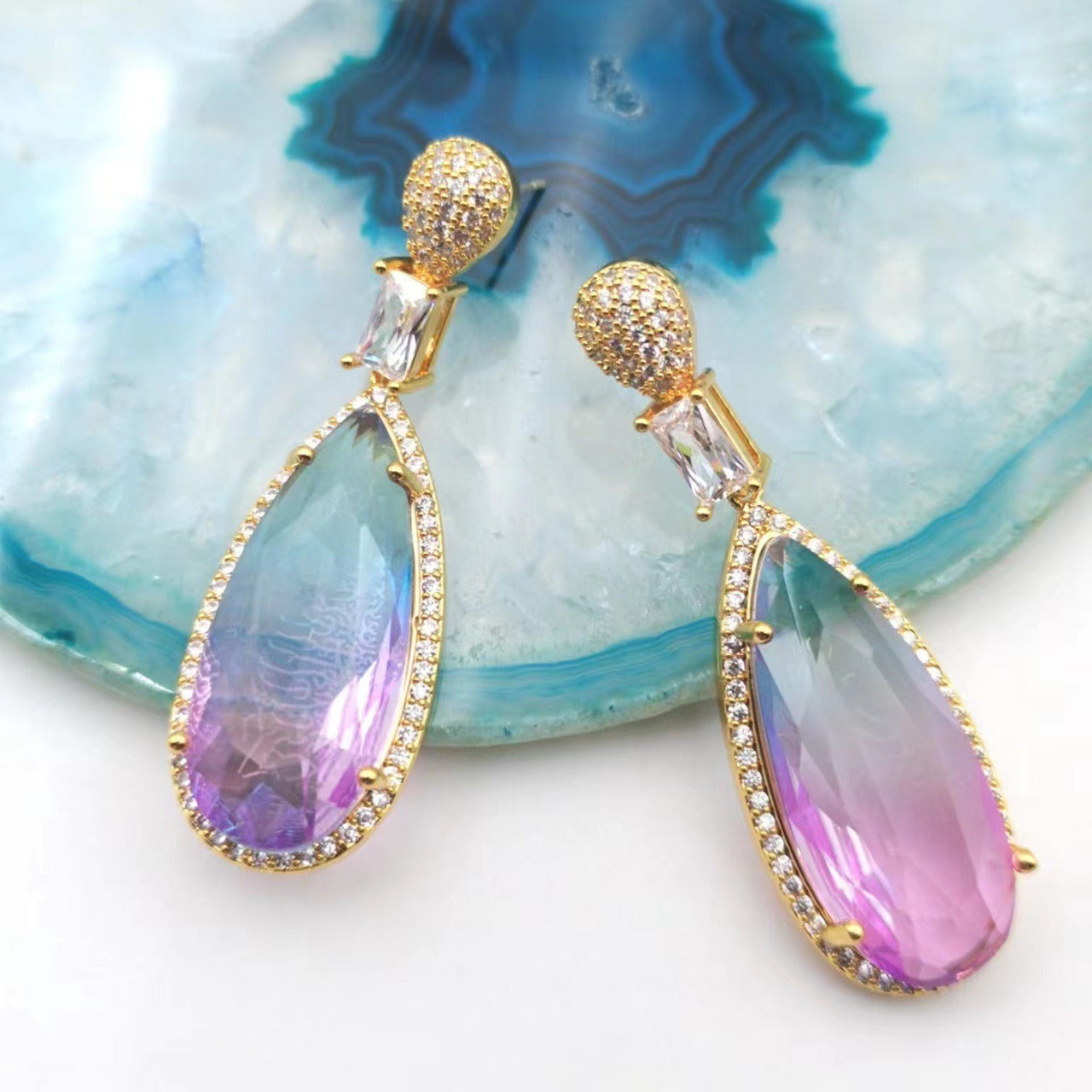 Pre Order:  Gradient Purple Zircon Water Drop Earrings