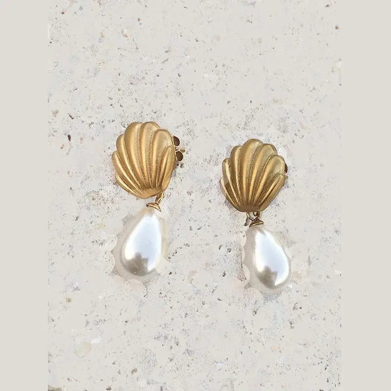 Pre Order: Frosted Shell Pearl Dangle Earrings