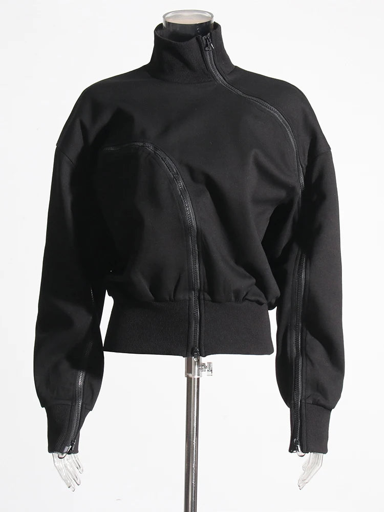 Pre Order:  Irregular Zipper Placket Short Sweatshirt