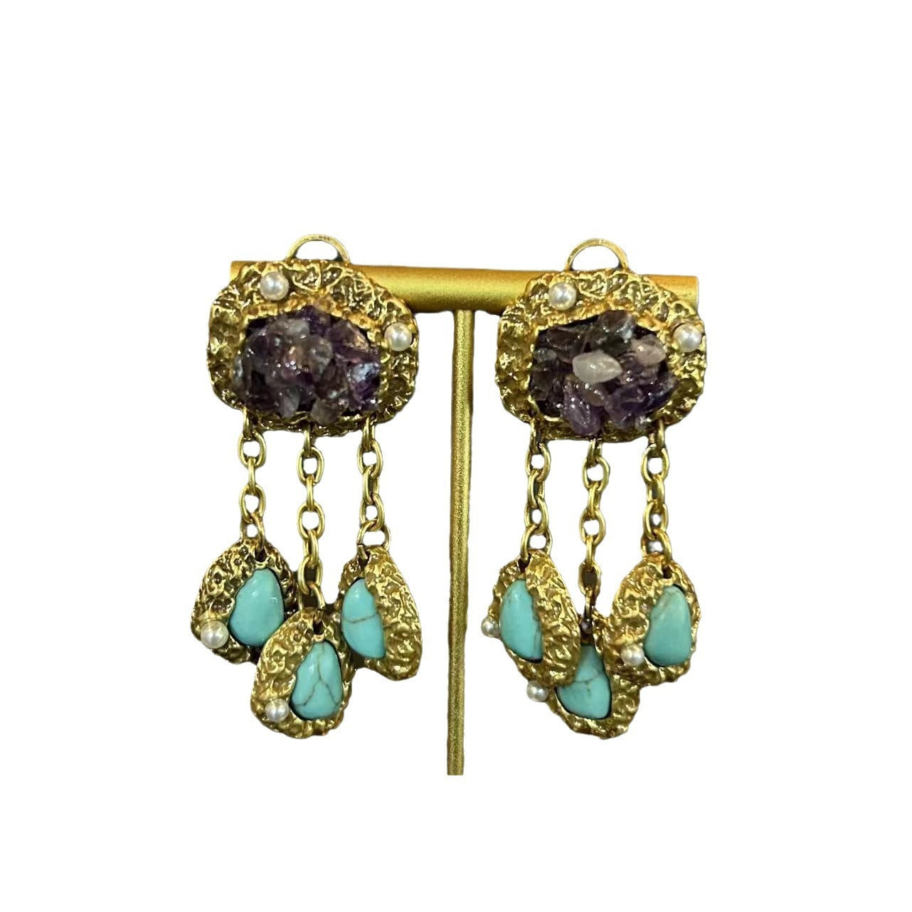 Pre Order:  Vintage Heavy Amethyst Turquoise Tassel Earrings