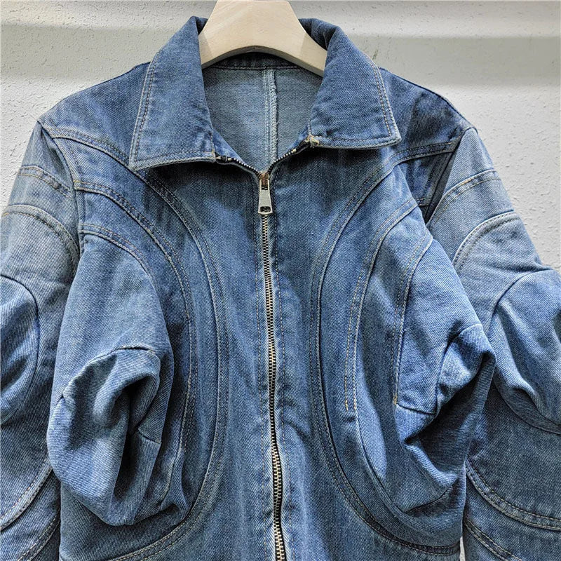 Pre Order: 3D Puff Long Sleeve Denim Jacket